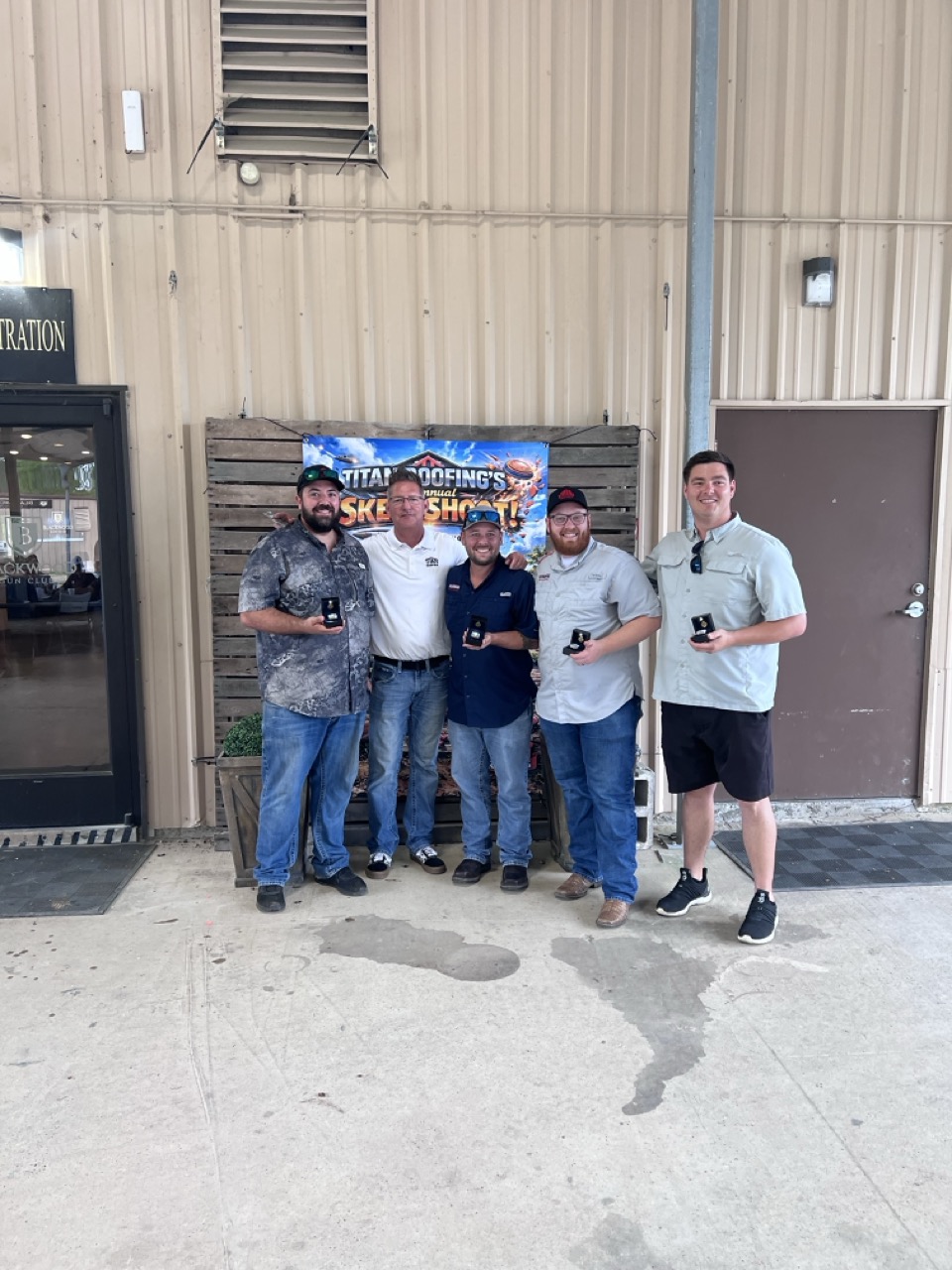 The Bourne Accuracy team with championship rings at Titan Roofing skeet shoot